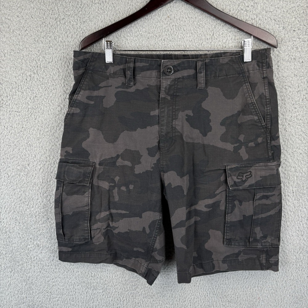 Fox Racing Camo Cargo Shorts Mens 36 Grey Black Motocross Y2K Ripstop